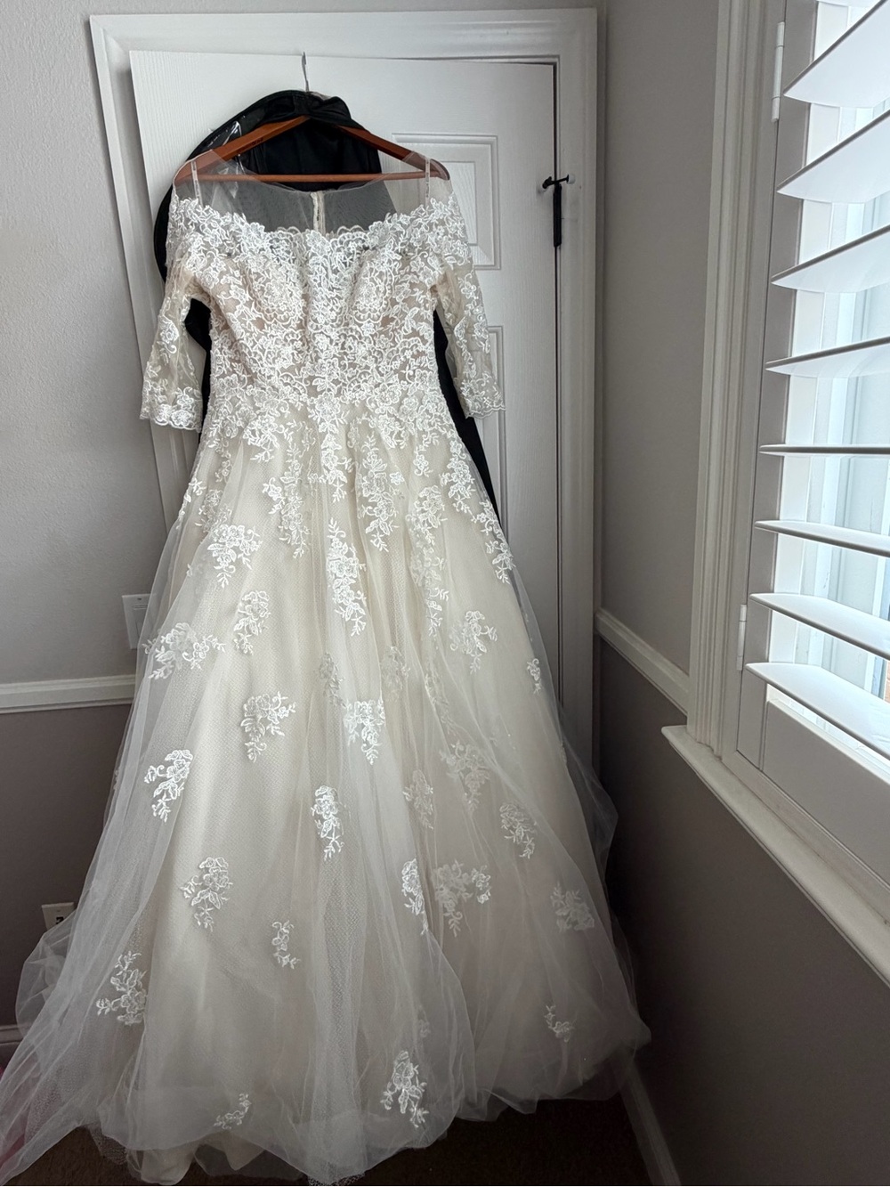Maggie Sottero Ivory Lace Off-Shoulder Ball Gown - Picture 2 of 9